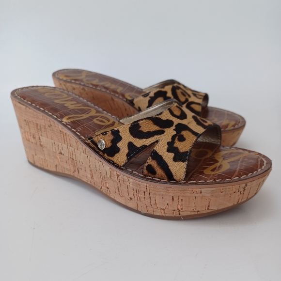 Sam Edelman Cork Wedge Leopard Calf Hair Reid Slip On Womens size 7.5 or 38 - Picture 9 of 15